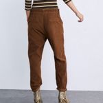 ZARA High Waisted Paper Bag Button Fly Corduroy Ankle Pants Toffee Brown Size 2 Photo 2