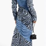 Ganni Ahluwalia X Collab Midi Dress Blue Ruched Animal Print Zebra Stripes 44 XL Photo 2