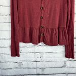 Olivia Rae  Button Front Peplum Cardigan Top Women’s Medium Burgundy Red V-Neck Photo 3