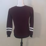 DE Collection V-Neck Burgundy Sweater with Striped Sleeves Photo 5