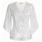 Grace Karin NWOT
Womens Sequn Tops 3/4 Sleeve White and Silver Sequins size M Photo 4