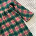 Manoush Women's Wool Blend Plaid Pea Coat Pocket Beaded Buttons Green Pink Sz 2 Photo 9
