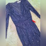 Mac Duggal NWOT V neck Long Sleeves Sequined Midnight Navy Evening Gown Sz 8 Photo 9