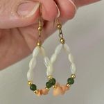 Pink & Green Stone Pearlescent Bead Oval Dangle Earring Vintage “Maja” Feminine Coastal Jewelry Photo 9