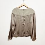 J Brand NEW Felt Textured Wool Satin Contrast Mixed Media Panel Blouse Gray Dove Photo 3