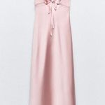 ZARA  dress maxi satin effect slip dusty pink tied wedding party evening Photo 13