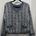 Lea & Viola  Blue & White Textured Tweed Like Knit Sweater Sz S Photo 0