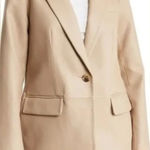 BCBGMAXAZRIA NEW  Latte Tan Faux Vegan Leather Oversized Fit Minimalist Blazer L Photo 0