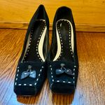 Jones New York Black Suede High Heel Shoe size 8 with white stitching and bow Gently used - worn once - Photo 1