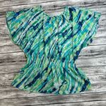 Willi Smith Women's Lightweight Sheet Blouse XL Extra Large Green Blue White Top Photo 13