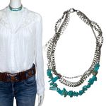 Faux Turquoise Silver Tone Chain Layered Choker Claire’s Necklace Boho 12 Photo 2