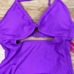 Xhilaration  Juniors' Neon Purple Ribbed U-Neck One Piece Swimsuit - Small - NWT Photo 3