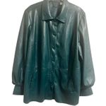 Chico's Faux Leather Jasper Green Women's Shacket Outerwear Jacket sz. 2 or L Photo 1