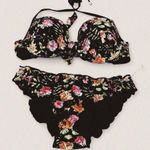 None Vintage y2k floral romantic boho scrunch ruffle trim push up bikini set sz 4 Photo 0