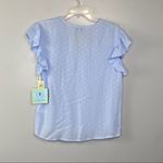 CeCe  NEW Light Blue Ruffle Sleeve V Neck Blouse Feminine Chic Cottage Top Size S Photo 2