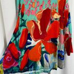 Ali Miles Teal&Bright Red Abstract Floral 3/4 Sleeve Top Sz.1X Green Photo 5