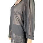 Buckle BKE Womens Blouse Top Sequin Collar Sheer Button Down Black Gold Small Photo 7