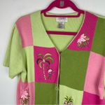 Vintage Y2K Neon Pink Green Checkered Graphic Button Down Top Cardigan Sz Large Photo 1