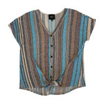 W5  Top Small Striped Button Tie Front‎ Short Sleeve Boho Casual Photo 0