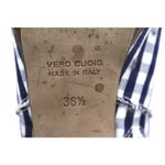 AUTHENTIC Gigi Favela White Leather Boots Heels Blue Gingham Leather 5.5 Photo 6