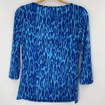 Carmen Marc Valvo Women’s Blue Animal Leopard Print 3/4 Sleeve Knit Top, Small Photo 1