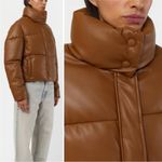 Apparis Brown Faux Leather Puffer Jacket Photo 3