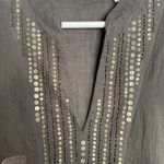 Tantrums Size L Tunic Top Brass Beaded Front Long Sleeve Split V Photo 6