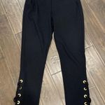 Michael Kors MICHAEL Black Ponte Cropped Ankle Pants Lace Up Hem Gold Grommets 8 Photo 0