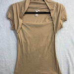 Ambiance Apparel  L Shrug Stretch Knit Top Beige Y2K Basic Layer Ballet Cleangirl Photo 0