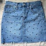 Madewell Women's Blue Heart Print Stretch Denim Mini Skirt Size 28 Photo 0