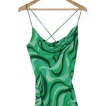 ZARA  Safia Dress Micro Mini 70s Inspired Criss Cross Straps Abstract Green Small Photo 2