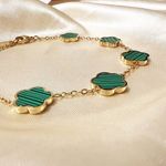 Gold Plated Clover GREEN Necklace 5 Petals Unisex Womens Mens Photo 5