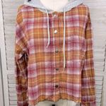 Ultra Flirt  Hooded Plaid Snap Front Shirt Rust/Cranberry Multi-Large Photo 0