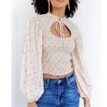 Ivory Ella Fab'rik Smocked Floral Top Cream Puff Sleeves Ivory Beige Size L Photo 0