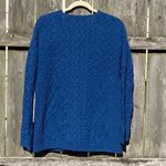 Aran Crafts Blue 100% Merino Wool Cable Knit Cardigan Sweater Made in Ireland M Size M Photo 3