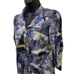 Style & Co Black/Gray/Yellow Geo Print Button Up 3/4 Sleeve Tab Blouse Size S Photo 1