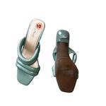 Anne Michelle NEW  Mint Green Square Toe Puffer Slip On Sandal Heel Photo 3
