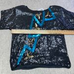 NWT Vintage 80s CARINA Sequin Top Blue Gold Lightning Black Silk Women's Large Photo 6