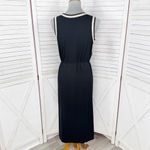 Loft  Crochet Trim Jersey Knit Sleeveless Belted Midi Dress Black Tan XS‎ Photo 5