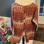 Envy  Sweater Button Slit Back Womens Large Burgundy Tan Lightweight Photo 8