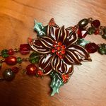 Vintage Festive Floral Bracelet with Red and Green Beads Photo 0