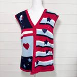 Karen Scott Americana Knit Sweater Vest Size L Red White Blue Stars & Stripes Photo 1