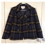 Chadwick's  Plaid Wool Blend Pea Coat Jacket Blue Brown Womens‎ Petite Photo 0