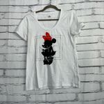 Disney  Minnie Mouse Silhouette Graphic Tee Women’s S White Red Bow 100% Cotton Photo 5
