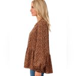 POMANDER PLACE Tuckernuck Leopard Carlota Peplum Blouse Womens Size XS Brown Photo 6