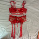 For Love & Lemons  Rosa Lace Heart Bra and Garter Belt, Red, Small Photo 8