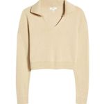 Nordstrom Beige Crop Polo Sweater MEDIUM Monochrome Y2K Soft Preppy Cream NEW Photo 6