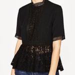 ZARA  Black Crochet Lace Short Sleeve Top S Photo 0
