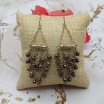 Gold Tone Chain Dangle Drop Chandelier Earrings Beaded Crystal Accents 2.5" Photo 1