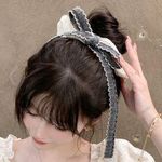 Japanese Kawaii Cream Ivory Lace Linen Scalloped Ribbon Bow Hair Scrunchie Photo 0
